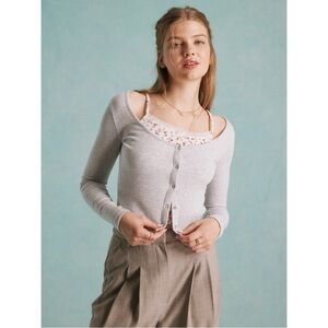 MISS SELFRIDGE 2-IN-1 FLORAL INSERT TOP (GRAY HEATHER)